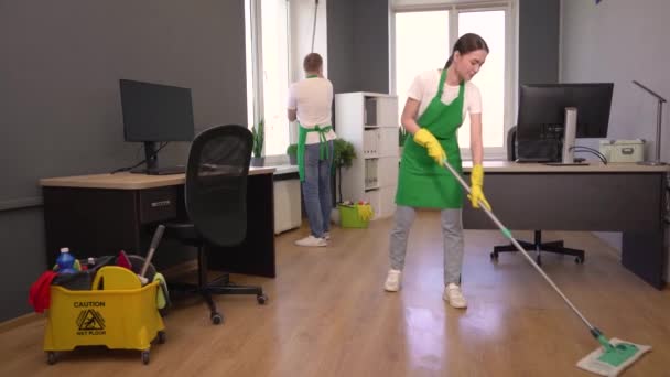 Two Janitors Working Office Cleaning Service — Stock Video
