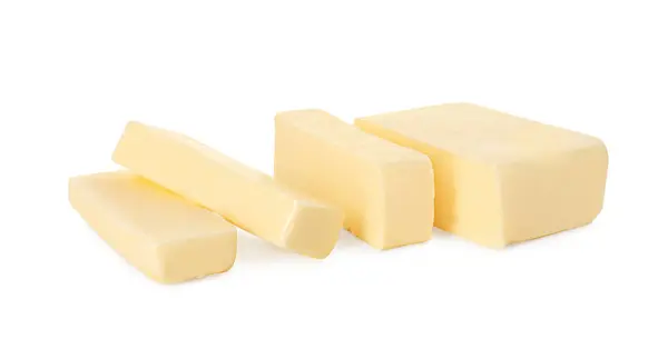 白に分離されたおいしいバターのスライス — ストック写真