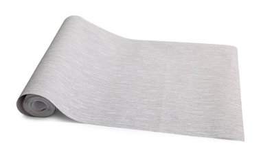 Beyaz üzerine izole edilmiş gri bir duvar kağıdı rulosu