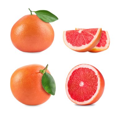 Taze olgun greyfurtlar beyazlar üzerinde izole edilmiş.