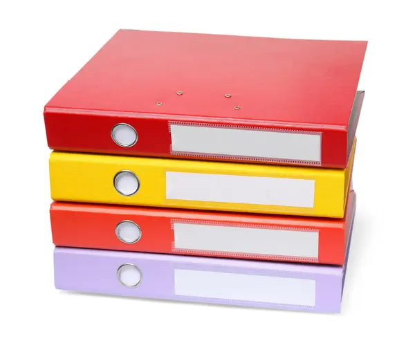 Many Bright Office Folders Isolated White — Fotografia de Stock