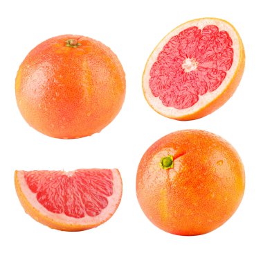 Taze olgun greyfurtlar beyazlar üzerinde izole edilmiş.