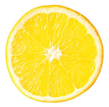 Citrus meyvesi. Beyaza izole edilmiş taze portakal dilimi.