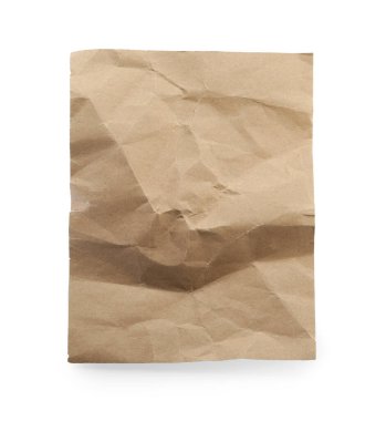 Buruşuk Kraft defter sayfası beyaz, üst görünümde izole