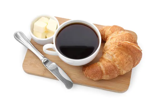 Fresh Croissant Butter Coffee Isolated White View Tasty Breakfast Royalty Free Stock Photos