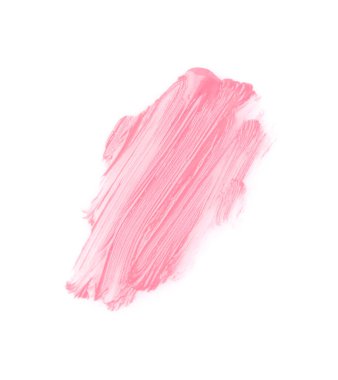 Pembe dudak parlatıcısı vuruşu beyaz, üst görünümde izole edilmiş.