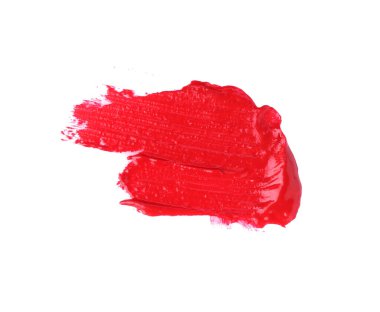 Kırmızı dudak parlatıcısı vuruşu beyaz, üst görünümde izole