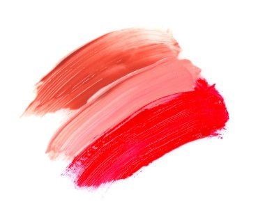 Farklı dudak parlatıcılarının vuruşları beyaz, üst görünümde izole