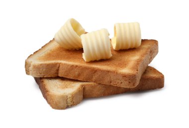 Lezzetli tereyağı bukleleri ve tostlar beyazlar üzerinde izole