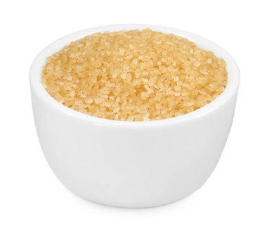 kase üzerinde beyaz izole kahverengi şeker