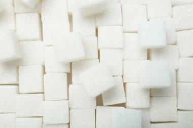 Arkaplan olarak beyaz şeker küpleri, üst görünüm
