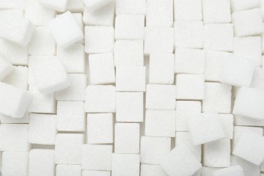 Arkaplan olarak beyaz şeker küpleri, üst görünüm