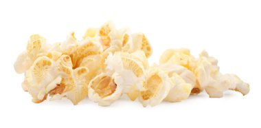 Beyaz üzerine izole edilmiş taze patlamış mısır. Lezzetli.