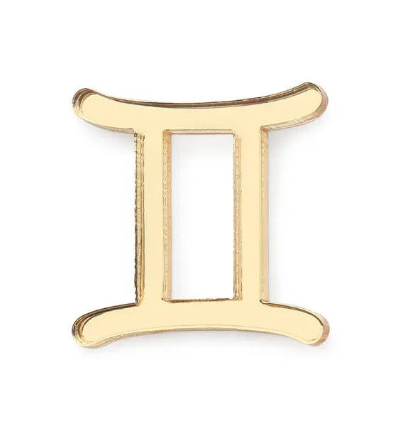 Signo Zodíaco Símbolo Gemini Dourado Isolado Branco Vista Superior — Fotografia de Stock