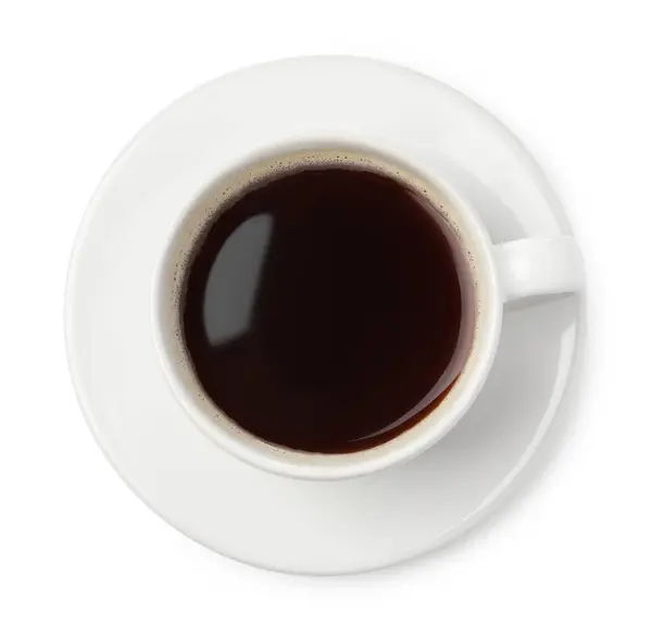 Filiżanka Aromatycznej Kawy Izolowanej Białym Górnym Widoku — Zdjęcie stockowe