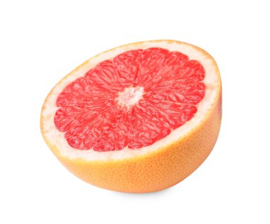 Citrus meyvesi. Taze greyfurtun yarısı beyaza izole edilmiş.