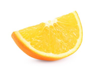 Citrus meyvesi. Beyaza izole edilmiş taze portakal dilimi.