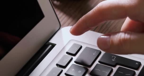 Woman Pressing Button Laptop Keyboard Closeup — Stock Video