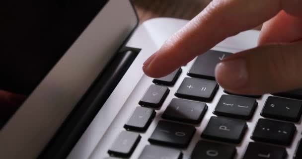 Woman Pressing Button Laptop Keyboard Closeup — Stock Video