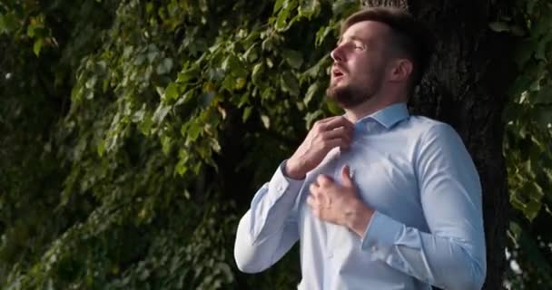 Людина Має Серцевий Напад Біля Дерева Парку Ліцензійні Стокові Відео