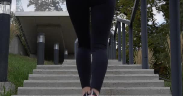 Genç Sportif Bir Kadın Merdivenleri Koşarak Çıkıyor — Stok video