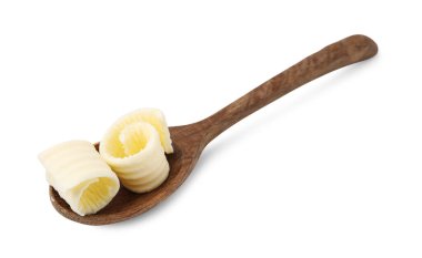 Beyaz kaşık içinde lezzetli bukleler.