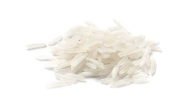 Beyaz üzerine izole edilmiş çiğ basmati pilavı.