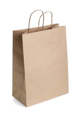 Beyaza izole edilmiş bir kese kağıdı. Tasarım için model