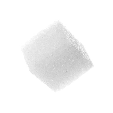 One refined sugar cube isolated on white