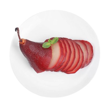 Lezzetli kırmızı şarap haşlanmış armut, beyaz, üst manzara