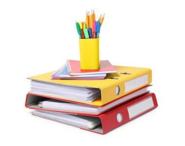 parlak office klasörler ve üzerinde beyaz izole farklı ileti örneği