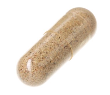 Beyaza izole edilmiş bir vitamin kapsülü. Sağlık takviyesi