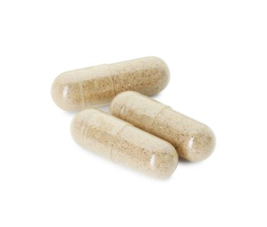 Beyaza izole edilmiş vitamin kapsülleri. Sağlık takviyesi