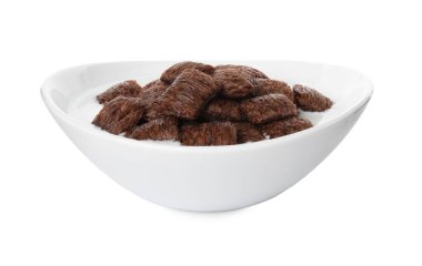 Kahvaltı gevreği. Lezzetli mısır gevrekleri ve beyaz kapta süt.