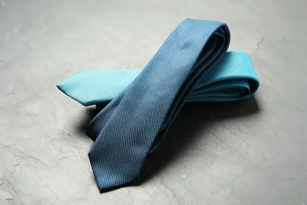 Two Neckties Grey Textured Background Closeup — Stock Photo, Image