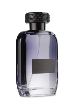 Şatafatlı erkek parfümü beyaz şişede izole edilmiş