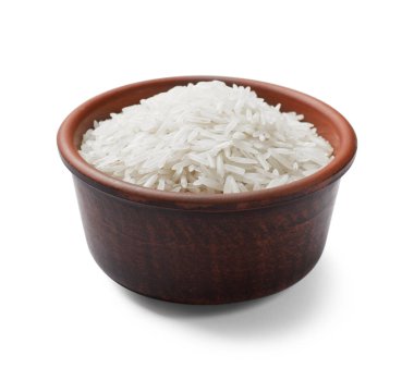 Beyaz kasede çiğ basmati pilavı.