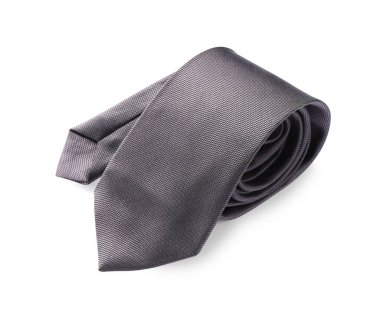 Beyaza izole edilmiş gri bir kravat. Erkek aksesuarı