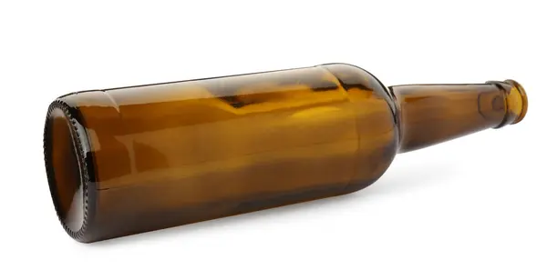 Una Bottiglia Birra Marrone Vuota Isolata Bianco — Foto Stock