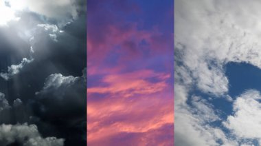 Farklı hava koşulları, pankart tasarımı. Gökyüzü fotoğraflarıyla kolaj