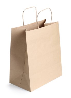 Beyaza izole edilmiş bir kese kağıdı. Tasarım için model