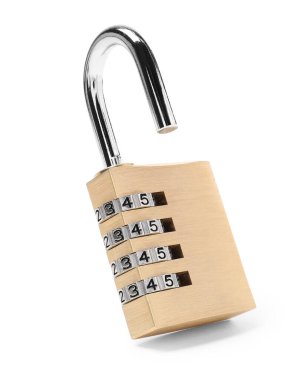 Kilitlenmemiş çelik kombinasyon asma kilit beyaza izole edildi