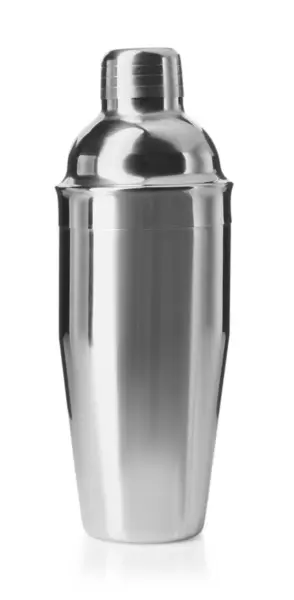 Een Metalen Cocktailshaker Geïsoleerd Wit Stockfoto