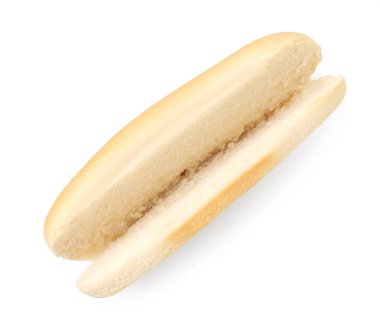 Bir taze sosisli çöreği, beyaz manzaralı.