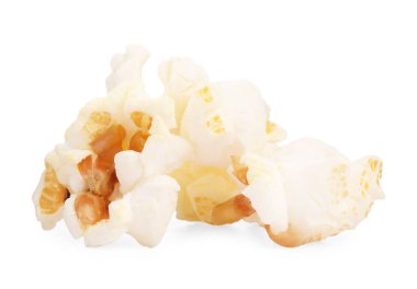 Beyaz üzerine izole edilmiş taze patlamış mısır. Lezzetli.