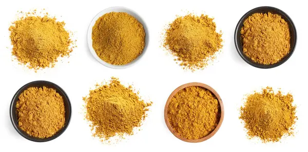 Set Aromatisches Curry Isoliert Auf Weiß Von Oben Stockbild