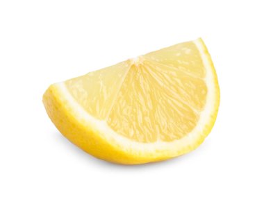 Citrus meyvesi. Beyaza izole edilmiş taze limon dilimi