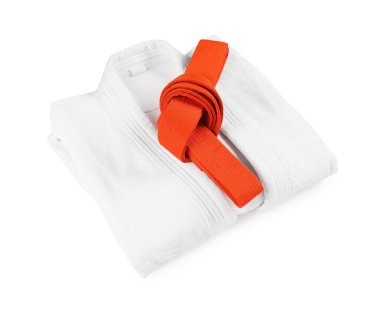 Orange karate belt and kimono isolated on white clipart