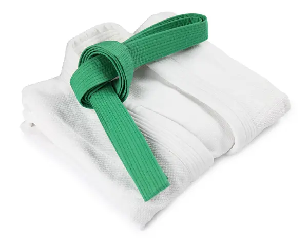 Green Karate Belt Kimono Isolated White — Stock Photo, Image