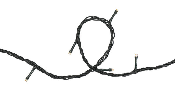 Beautiful Christmas lights on white background, top view